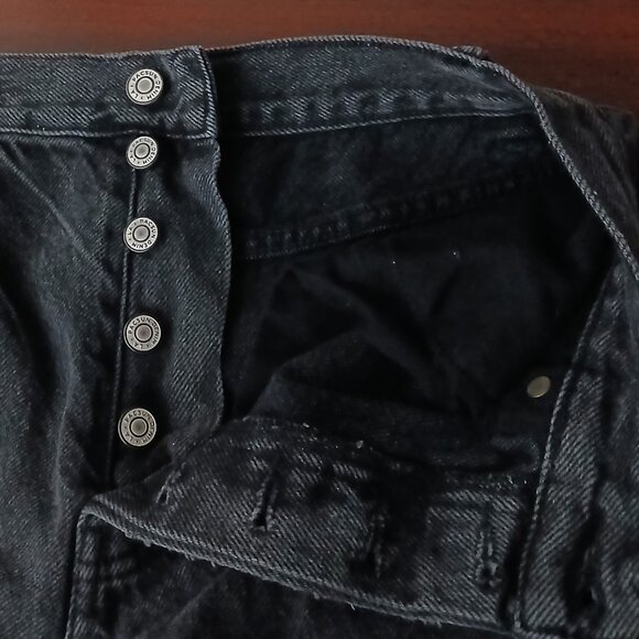 PacSun Jeans 28 Dad High Rise Button Fly Ripped Distressed Washed Black Denim - Picture 6 of 8